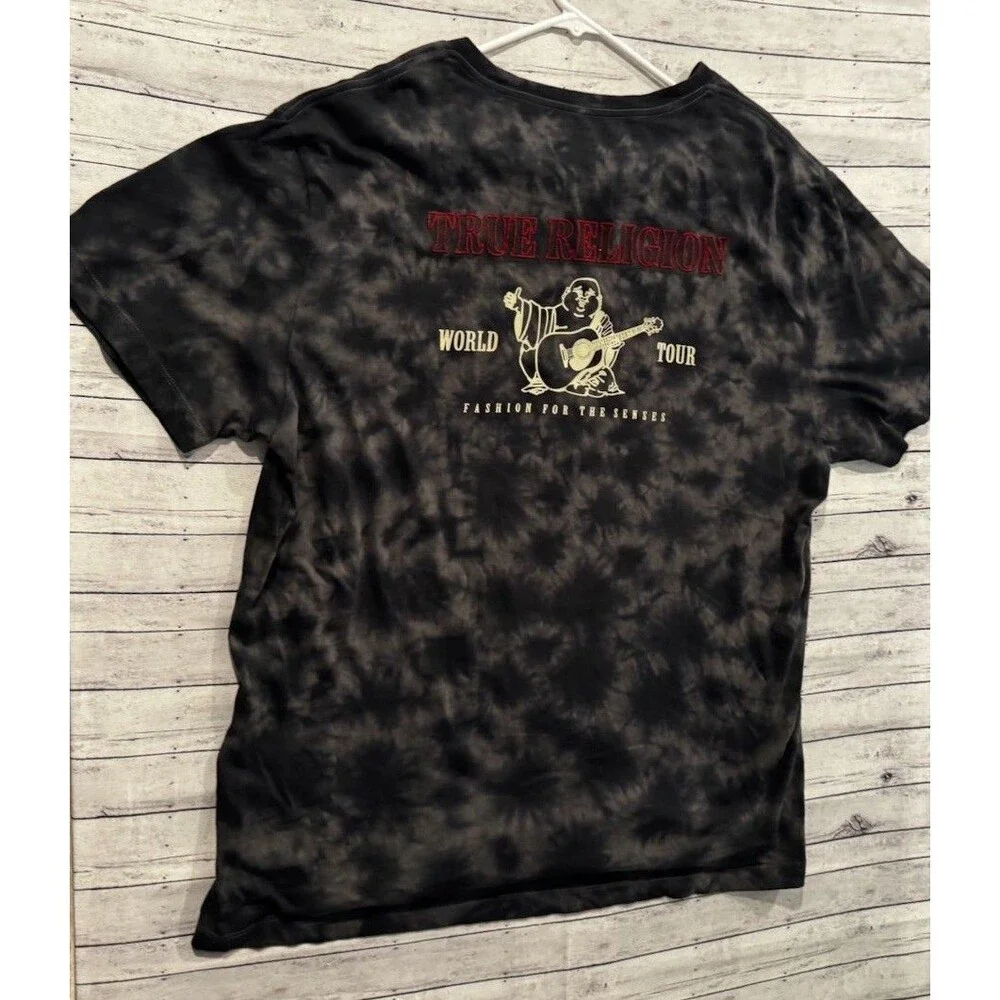 True Religion Mens Tie Dye T Shirt Size XXXL 3XL Black World Tour Graphic Tee